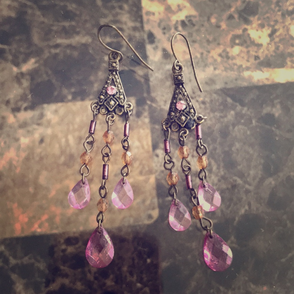 2/$8 Bronze Chandelier Earrings with Purple Stones